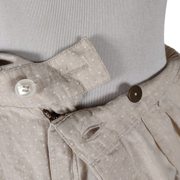 Vintage 90s Linen Blend Romper Size S Beige Micro Dot Short Sleeve Pockets - Picture 13 of 15